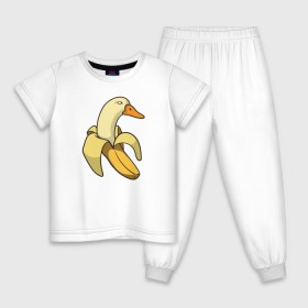 Детская пижама хлопок с принтом утка банан в Екатеринбурге, 100% хлопок |  брюки и футболка прямого кроя, без карманов, на брюках мягкая резинка на поясе и по низу штанин
 | Тематика изображения на принте: banana | duck | meme | банан | мем | утка