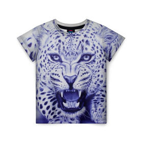 Детская футболка 3D с принтом Леопард в Екатеринбурге, 100% гипоаллергенный полиэфир | прямой крой, круглый вырез горловины, длина до линии бедер, чуть спущенное плечо, ткань немного тянется | арт | гепард | дикая кошка | зверь | искусство | кошка | леопард | хищник