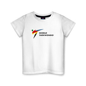 Детская футболка хлопок с принтом World Taekwondo logo в Екатеринбурге, 100% хлопок | круглый вырез горловины, полуприлегающий силуэт, длина до линии бедер | Тематика изображения на принте: world taekwondo | wt | логотип | тхэквондо