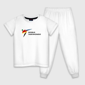Детская пижама хлопок с принтом World Taekwondo logo в Екатеринбурге, 100% хлопок |  брюки и футболка прямого кроя, без карманов, на брюках мягкая резинка на поясе и по низу штанин
 | world taekwondo | wt | логотип | тхэквондо