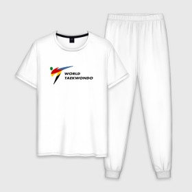 Мужская пижама хлопок с принтом World Taekwondo logo в Екатеринбурге, 100% хлопок | брюки и футболка прямого кроя, без карманов, на брюках мягкая резинка на поясе и по низу штанин
 | world taekwondo | wt | логотип | тхэквондо