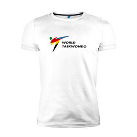 Мужская футболка премиум с принтом World Taekwondo logo в Екатеринбурге, 92% хлопок, 8% лайкра | приталенный силуэт, круглый вырез ворота, длина до линии бедра, короткий рукав | world taekwondo | wt | логотип | тхэквондо