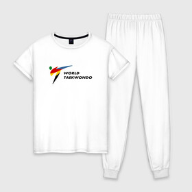 Женская пижама хлопок с принтом World Taekwondo logo в Екатеринбурге, 100% хлопок | брюки и футболка прямого кроя, без карманов, на брюках мягкая резинка на поясе и по низу штанин | world taekwondo | wt | логотип | тхэквондо