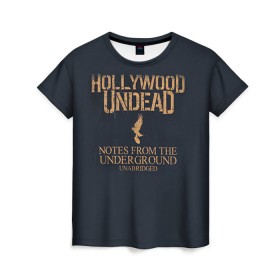 Женская футболка 3D с принтом Hollywood Undead в Екатеринбурге, 100% полиэфир ( синтетическое хлопкоподобное полотно) | прямой крой, круглый вырез горловины, длина до линии бедер | hollywood undead | голливудская нежить