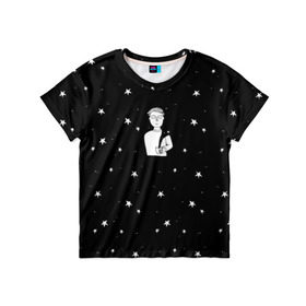 Детская футболка 3D с принтом Чай Космос в Екатеринбурге, 100% гипоаллергенный полиэфир | прямой крой, круглый вырез горловины, длина до линии бедер, чуть спущенное плечо, ткань немного тянется | звезды | корабль | космонавт | кофе | мужчина | небо | ночь | парень | черно белый | эмоции