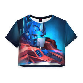 Женская футболка 3D укороченная с принтом Трансформеры в Екатеринбурге, 100% полиэстер | круглая горловина, длина футболки до линии талии, рукава с отворотами | robot | transformers | автобот | кибертрон | робот