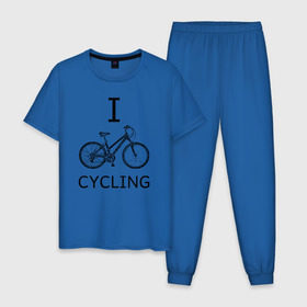 Мужская пижама хлопок с принтом I love cycling в Екатеринбурге, 100% хлопок | брюки и футболка прямого кроя, без карманов, на брюках мягкая резинка на поясе и по низу штанин
 | Тематика изображения на принте: bicycle | bike | bmx | cycling | enjoy | i | like | love | moto | ride | rider | sport | байк | велик | вело | велосипед | велосипедист | ездить | зож | катать | кататься | лето | спорт | спортсмен