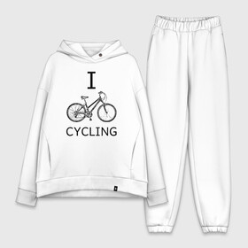Женский костюм хлопок Oversize с принтом I love cycling в Екатеринбурге,  |  | bicycle | bike | bmx | cycling | enjoy | i | like | love | moto | ride | rider | sport | байк | велик | вело | велосипед | велосипедист | ездить | зож | катать | кататься | лето | спорт | спортсмен