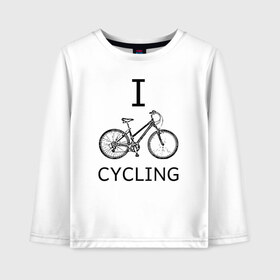 Детский лонгслив хлопок с принтом I love cycling в Екатеринбурге, 100% хлопок | круглый вырез горловины, полуприлегающий силуэт, длина до линии бедер | bicycle | bike | bmx | cycling | enjoy | i | like | love | moto | ride | rider | sport | байк | велик | вело | велосипед | велосипедист | ездить | зож | катать | кататься | лето | спорт | спортсмен
