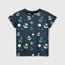 Детская футболка 3D с принтом Морская в Екатеринбурге, 100% гипоаллергенный полиэфир | прямой крой, круглый вырез горловины, длина до линии бедер, чуть спущенное плечо, ткань немного тянется | Тематика изображения на принте: вода | лето | море | океан | отдых | синий | темный | узор | якорь