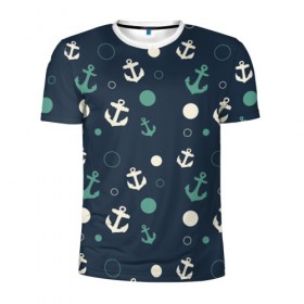 Мужская футболка 3D спортивная с принтом Морская в Екатеринбурге, 100% полиэстер с улучшенными характеристиками | приталенный силуэт, круглая горловина, широкие плечи, сужается к линии бедра | Тематика изображения на принте: вода | лето | море | океан | отдых | синий | темный | узор | якорь