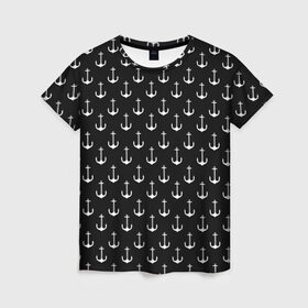 Женская футболка 3D с принтом Якорьки в Екатеринбурге, 100% полиэфир ( синтетическое хлопкоподобное полотно) | прямой крой, круглый вырез горловины, длина до линии бедер | 3d | арт | лето | море | морские | текстура | черно белые | якорь