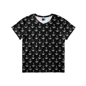 Детская футболка 3D с принтом Якорьки в Екатеринбурге, 100% гипоаллергенный полиэфир | прямой крой, круглый вырез горловины, длина до линии бедер, чуть спущенное плечо, ткань немного тянется | 3d | арт | лето | море | морские | текстура | черно белые | якорь