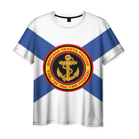 Мужская футболка 3D с принтом Морская пехота России в Екатеринбурге, 100% полиэфир | прямой крой, круглый вырез горловины, длина до линии бедер | 3d | вмф | море | морпехи | морские | флаг | якорь
