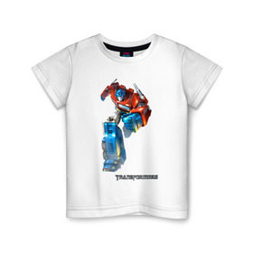 Детская футболка хлопок с принтом Оптимус Прайм в Екатеринбурге, 100% хлопок | круглый вырез горловины, полуприлегающий силуэт, длина до линии бедер | Тематика изображения на принте: autobot | robot | transformers | автобот | кибертрон | оптимус | прайм | робот