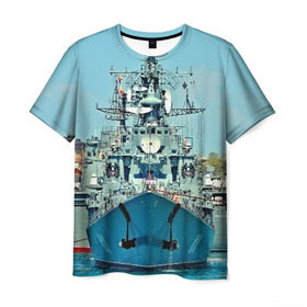 Мужская футболка 3D с принтом Сторожевой корабль в Екатеринбурге, 100% полиэфир | прямой крой, круглый вырез горловины, длина до линии бедер | Тематика изображения на принте: 3d | море | севастополь | сторожевой корабль | судно | черноморский флот