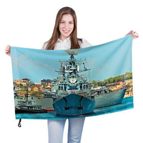 Флаг 3D с принтом Сторожевой корабль в Екатеринбурге, 100% полиэстер | плотность ткани — 95 г/м2, размер — 67 х 109 см. Принт наносится с одной стороны | 3d | море | севастополь | сторожевой корабль | судно | черноморский флот