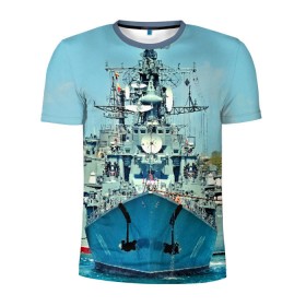 Мужская футболка 3D спортивная с принтом Сторожевой корабль в Екатеринбурге, 100% полиэстер с улучшенными характеристиками | приталенный силуэт, круглая горловина, широкие плечи, сужается к линии бедра | 3d | море | севастополь | сторожевой корабль | судно | черноморский флот