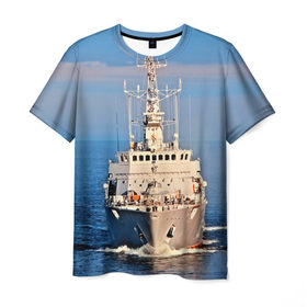 Мужская футболка 3D с принтом Тральщик в Екатеринбурге, 100% полиэфир | прямой крой, круглый вырез горловины, длина до линии бедер | балтийское море | корабль | судно | флот