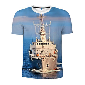 Мужская футболка 3D спортивная с принтом Тральщик в Екатеринбурге, 100% полиэстер с улучшенными характеристиками | приталенный силуэт, круглая горловина, широкие плечи, сужается к линии бедра | балтийское море | корабль | судно | флот