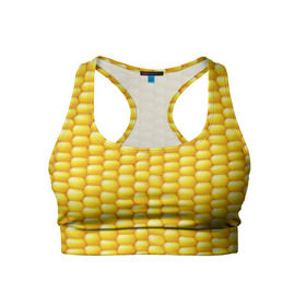 Женский спортивный топ 3D с принтом Сладкая вареная кукуруза в Екатеринбурге, 82% полиэстер, 18% спандекс Ткань безопасна для здоровья, позволяет коже дышать, не мнется и не растягивается |  | Тематика изображения на принте: еда | кукуруза