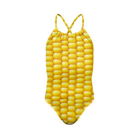Детский купальник 3D с принтом Сладкая вареная кукуруза в Екатеринбурге, Полиэстер 85%, Спандекс 15% | Слитный крой, подклад по переду изделия, узкие бретели | еда | кукуруза