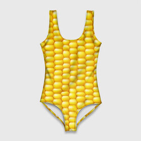 Купальник-боди 3D с принтом Сладкая вареная кукуруза в Екатеринбурге, 82% полиэстер, 18% эластан | Круглая горловина, круглый вырез на спине | еда | кукуруза