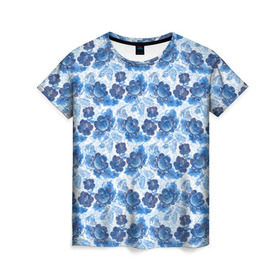 Женская футболка 3D с принтом Гжель в Екатеринбурге, 100% полиэфир ( синтетическое хлопкоподобное полотно) | прямой крой, круглый вырез горловины, длина до линии бедер | роспись | цветы
