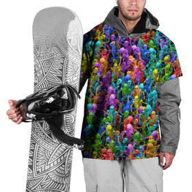 Накидка на куртку 3D с принтом Разноцветные скелеты в Екатеринбурге, 100% полиэстер |  | Тематика изображения на принте: паттерн | разноцветный | скелет | яркий