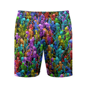 Мужские шорты 3D спортивные с принтом Разноцветные скелеты в Екатеринбурге,  |  | паттерн | разноцветный | скелет | яркий