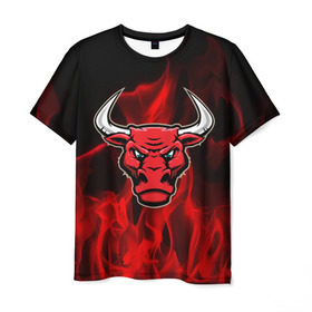 Мужская футболка 3D с принтом Angry bull в Екатеринбурге, 100% полиэфир | прямой крой, круглый вырез горловины, длина до линии бедер | 3d | angry bull | in fire | бык | в огне | дым | животные | мощь | огненный | огонь | пламя | пожар | сила | стихия