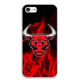 Чехол для iPhone 5/5S матовый с принтом Angry bull в Екатеринбурге, Силикон | Область печати: задняя сторона чехла, без боковых панелей | 3d | angry bull | in fire | бык | в огне | дым | животные | мощь | огненный | огонь | пламя | пожар | сила | стихия