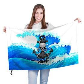 Флаг 3D с принтом ВМФ в Екатеринбурге, 100% полиэстер | плотность ткани — 95 г/м2, размер — 67 х 109 см. Принт наносится с одной стороны | 3d | армия | вмф | волны | море | морской флот | океан | силовые структуры | скелет | череп | якорь