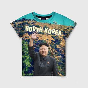 Детская футболка 3D с принтом NORTH KOREA в Екатеринбурге, 100% гипоаллергенный полиэфир | прямой крой, круглый вырез горловины, длина до линии бедер, чуть спущенное плечо, ткань немного тянется | hollywood | kim jong un | north korea | ким чен ын | северная корея