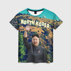 Женская футболка 3D с принтом NORTH KOREA в Екатеринбурге, 100% полиэфир ( синтетическое хлопкоподобное полотно) | прямой крой, круглый вырез горловины, длина до линии бедер | hollywood | kim jong un | north korea | ким чен ын | северная корея