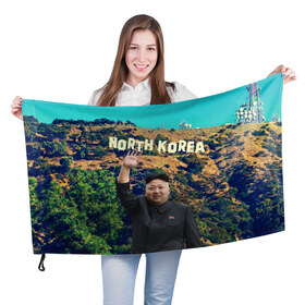Флаг 3D с принтом NORTH KOREA в Екатеринбурге, 100% полиэстер | плотность ткани — 95 г/м2, размер — 67 х 109 см. Принт наносится с одной стороны | Тематика изображения на принте: hollywood | kim jong un | north korea | ким чен ын | северная корея