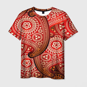 Мужская футболка 3D с принтом Турецкий огурец в Екатеринбурге, 100% полиэфир | прямой крой, круглый вырез горловины, длина до линии бедер | Тематика изображения на принте: 3d | абстракция | арт | индийский | турецкий огурец | узор | фигуры | цветы