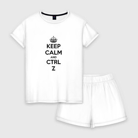 Женская пижама с шортиками хлопок с принтом Keep Calm And Ctrl + Z в Екатеринбурге, 100% хлопок | футболка прямого кроя, шорты свободные с широкой мягкой резинкой | ctrl + z | ctrl. z | keep calm | keep calm and | keep calm and ctrl z