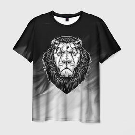 Мужская футболка 3D с принтом Лев в Екатеринбурге, 100% полиэфир | прямой крой, круглый вырез горловины, длина до линии бедер | Тематика изображения на принте: 3d | арт | голова животного | король | лев | природа | сила | царь