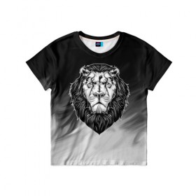 Детская футболка 3D с принтом Лев в Екатеринбурге, 100% гипоаллергенный полиэфир | прямой крой, круглый вырез горловины, длина до линии бедер, чуть спущенное плечо, ткань немного тянется | 3d | арт | голова животного | король | лев | природа | сила | царь