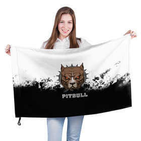 Флаг 3D с принтом Pitbull в Екатеринбурге, 100% полиэстер | плотность ткани — 95 г/м2, размер — 67 х 109 см. Принт наносится с одной стороны | 3d | dog | pitbull | абстракция | животные | краска | собака | черно белый