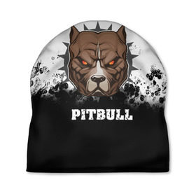 Шапка 3D с принтом Pitbull в Екатеринбурге, 100% полиэстер | универсальный размер, печать по всей поверхности изделия | 3d | dog | pitbull | абстракция | животные | краска | собака | черно белый