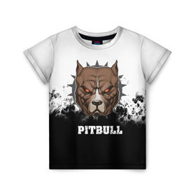 Детская футболка 3D с принтом Pitbull в Екатеринбурге, 100% гипоаллергенный полиэфир | прямой крой, круглый вырез горловины, длина до линии бедер, чуть спущенное плечо, ткань немного тянется | 3d | dog | pitbull | абстракция | животные | краска | собака | черно белый