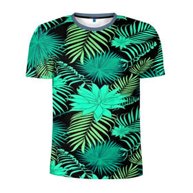 Мужская футболка 3D спортивная с принтом Tropical pattern в Екатеринбурге, 100% полиэстер с улучшенными характеристиками | приталенный силуэт, круглая горловина, широкие плечи, сужается к линии бедра | 3d | арт | лето | листья | пальмы | текстура | узор | цветы