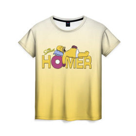 Женская футболка 3D с принтом Гомер Симпсон в Екатеринбурге, 100% полиэфир ( синтетическое хлопкоподобное полотно) | прямой крой, круглый вырез горловины, длина до линии бедер | homer | simpsons | гомер | пончик | симпсоны