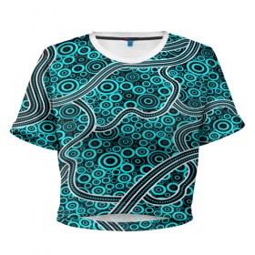 Женская футболка 3D укороченная с принтом Aboriginal pattern в Екатеринбурге, 100% полиэстер | круглая горловина, длина футболки до линии талии, рукава с отворотами | абстракции | арт | волны | узор | фигуры