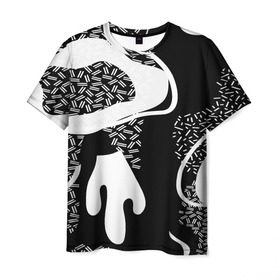 Мужская футболка 3D с принтом Черно-белый узор в Екатеринбурге, 100% полиэфир | прямой крой, круглый вырез горловины, длина до линии бедер | abstraction | абстракция | геометрия | грани | линии | полигоны | сочетания | текстура | узоры | черно белый