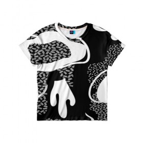 Детская футболка 3D с принтом Черно-белый узор в Екатеринбурге, 100% гипоаллергенный полиэфир | прямой крой, круглый вырез горловины, длина до линии бедер, чуть спущенное плечо, ткань немного тянется | abstraction | абстракция | геометрия | грани | линии | полигоны | сочетания | текстура | узоры | черно белый