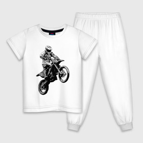 Детская пижама хлопок с принтом Мотокросс в Екатеринбурге, 100% хлопок |  брюки и футболка прямого кроя, без карманов, на брюках мягкая резинка на поясе и по низу штанин
 | 3d | арт | байк | краска | мотокросс | мотоцикл | прикольные | цветные