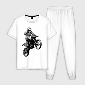 Мужская пижама хлопок с принтом Мотокросс в Екатеринбурге, 100% хлопок | брюки и футболка прямого кроя, без карманов, на брюках мягкая резинка на поясе и по низу штанин
 | 3d | арт | байк | краска | мотокросс | мотоцикл | прикольные | цветные